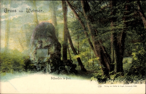 Ak Weimar in Thüringen, Goethe, Gruss aus  Defanerein im Park, Verlag van Zedler & Vigel, Durasta