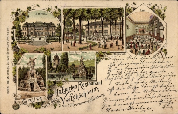 lito Veitshöchheim w Dolnej Frankonii, restauracja Hofgarten, widok na wnętrze, zamek