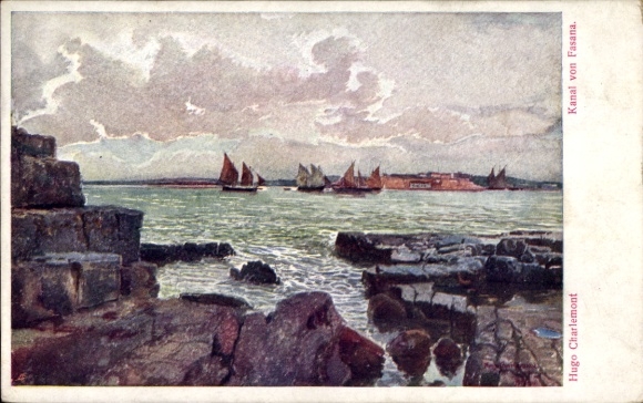 Artysta KP Charlemont, H., Fazana Fasana Chorwacja, kanał, żaglowce, Stowarzyszenie Floty Austriackiej