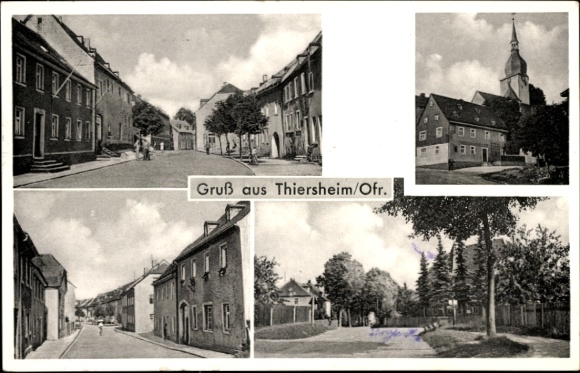 Postcard Thiersheim in the Fichtelgebirge Upper Franconia, street view, churches