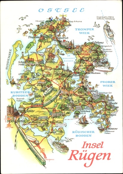 Kaarten Ak Bergen op het eiland Rügen, Hiddensee, Stralsund