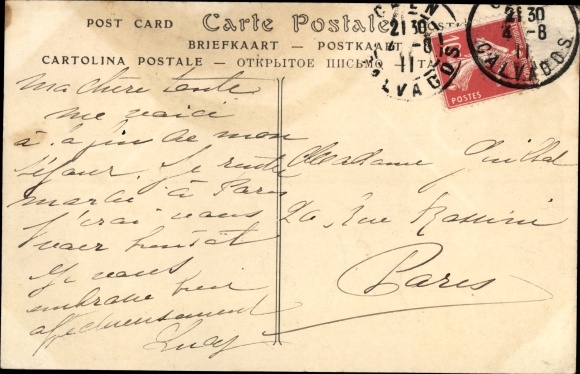 Postcard Caen Calvados, la gare Saint-Martin, street side, streetcar, wagons, carriages