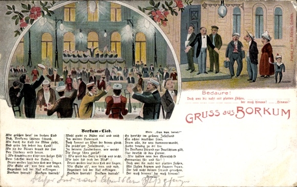 Judaika Postcard Nordseebad Borkum in East Frisia, Borkum song, Jews, flat feet, anti-Jewish