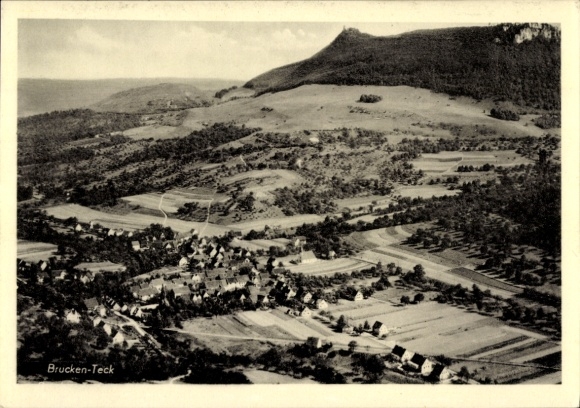 Postcard Brucken Lenningen Swabian Alb, aerial photograph