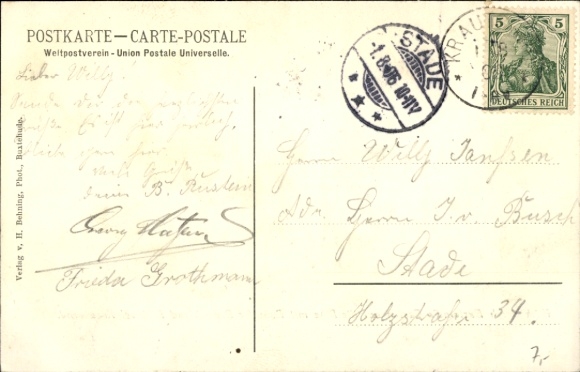 Postcard Elbinsel Krautsand Drochtersen in the Stade district, Burfeind's Garden, Elbe with steamer Germany