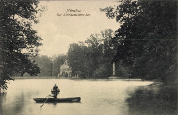 Ak München, Englischer Garten, Kleinhesseloher See, Mann im Boot