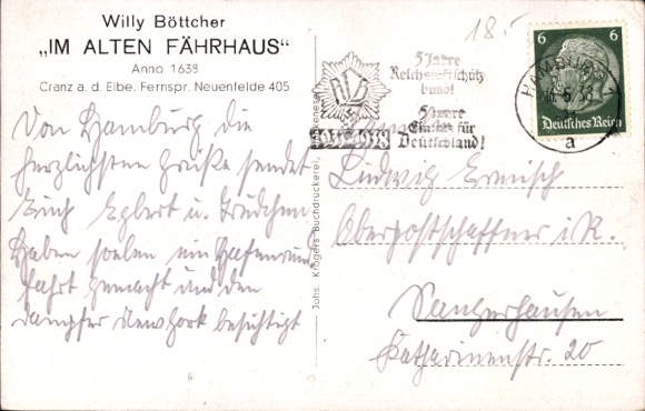 Postcard Hamburg Harburg Cranz, Inn in the old ferry house