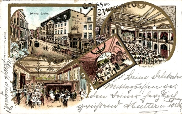 Litho Braunschweig in Niedersachsen, Bruming's Saalbau, Zum Rebstock, Innenansicht