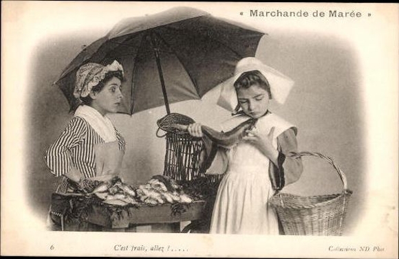 10 alte Ak Serie Fischverkäufer, Kinder als Fischhändler Marchande de Marée, diverse Ansichten