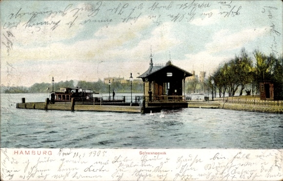 Postcard Hamburg Nord Hohenfelde, Schwanenwik, pier