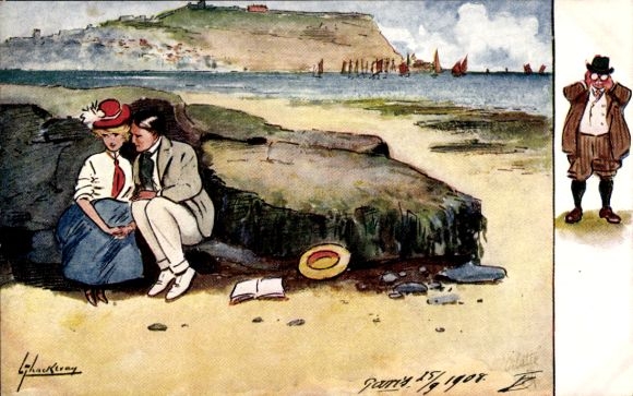 Artist Postcard Thackeray, Lance, Couple on the Beach, Man with Binoculars