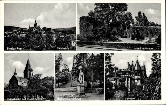 PC Sinzig am Rhein, partial view, city wall, tithe courtyard, St. Peter&#39;s Church, Barbarossa monument