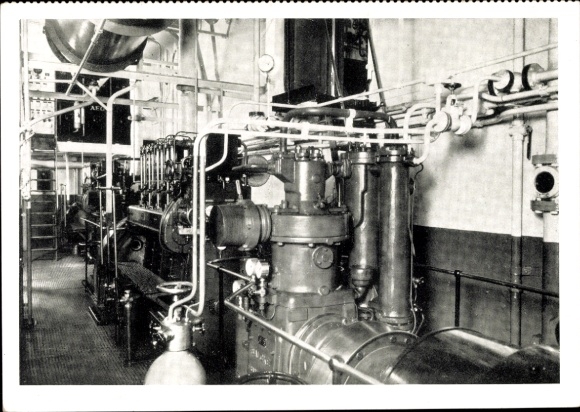 Ak MS Cläre Hugo Stinnes, hulpmotor in de machinekamer, Hugo Stinnes Shipping Company