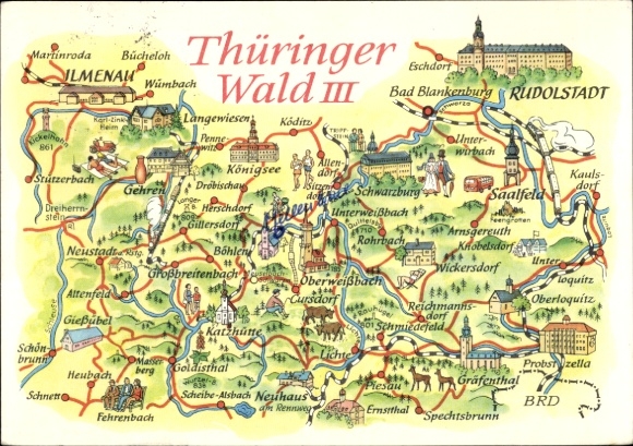 Landkarten Ak Rudolstadt in Thüringen, Thüringer Wald, Ilmenau, Saalfeld