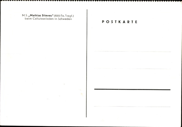 Ak MS Mathias Stinnes laadt cellulose in Zweden, Stinnes Shipping Company