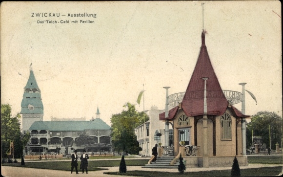 Ak Zwickau in Sachsen, Gewerbe- und Industrieausstellung 1906, Teich-Café mit Pavillon