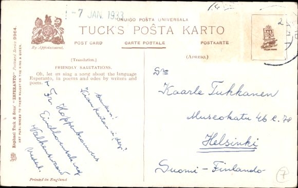 Artist Postcard Kind regards, Esperanto for all