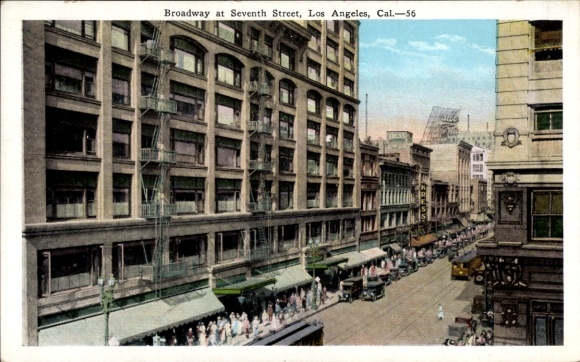 Los Angeles, Californië, VS, Broadway, Seventh Street, straatbeeld, gebouwen, menigten