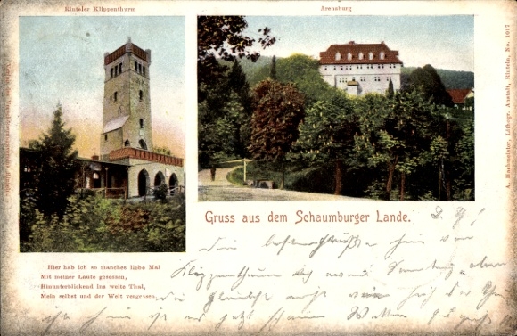 Postcard Schaumburg Rinteln on the Weser, Arensburg, Rinteler Klippentherm, Greetings from Schaumburg...