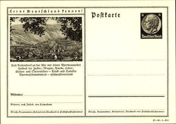 Postal stationery PC Bad Bodendorf Sinzig am Rhein, view of the town