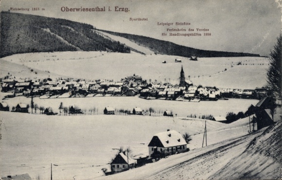 Ak Oberwiesenthal im Erzgebirge Sachsen, Fichtelberg, Leipziger Skihütte, Sporthotel, Ferienheim