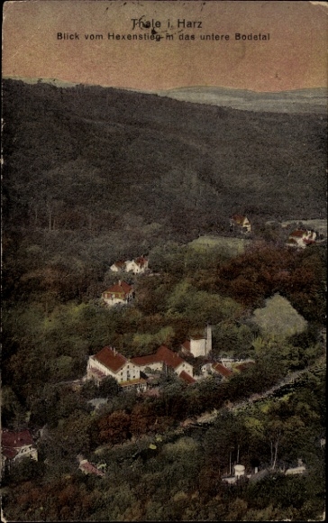 Ak Thale im Harz, Thale i Harz, Blick vom Hexenstieg, unteres Bodetal
