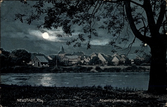 Moonlight Postcard Neustadt am Rübenberge, evening mood, place at night