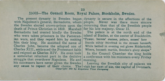Stereofoto Stockholm Zweden, Raadszaal, Koninklijk Paleis