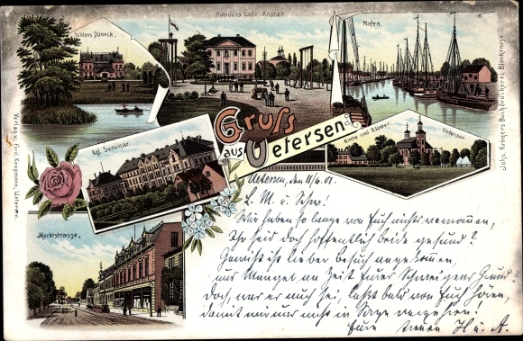 Chromo-Litho Uetersen in Holstein, Düneck Castle, seminary, monastery, port, trading school