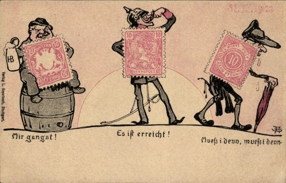 Postzegels Ak Schmidthammer, Wij gaan, Het is bereikt, Moet ik dan, 31. 03. 1902
