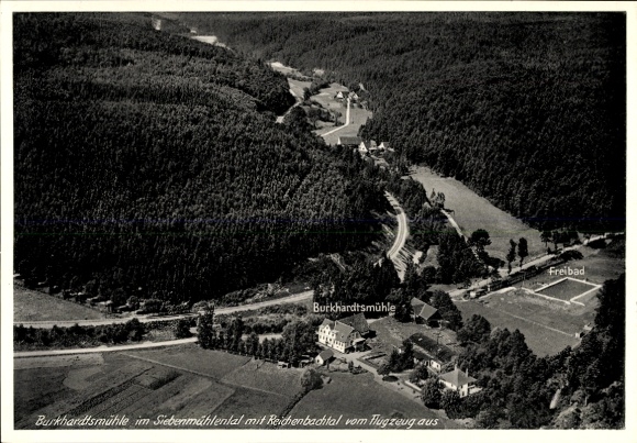 Ak Waldenbuch in Württemberg, Fliegeraufnahme, Burkhardtsmühle, Freibad, Siebenmühlental