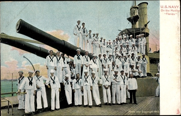 Ak US Navy, USS Florida BM-9 Monitor, American Sailors, Board Gun