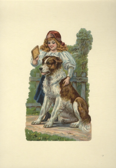 Wafer girl with red cap and St. Bernard, size approx. 20 x 12 cm