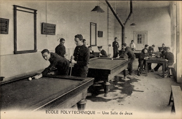 Postcard Paris, Ecole Polytechnique, games room, billiard tables