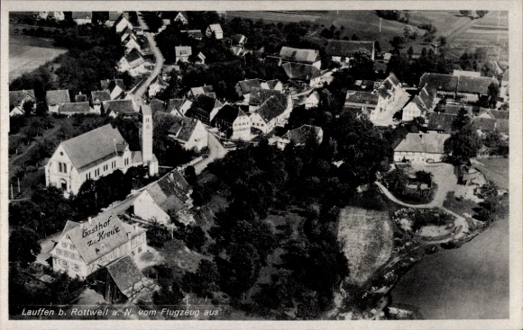 Postcard Lauffen am Neckar, aerial photograph, Gasthof zum Kreuz