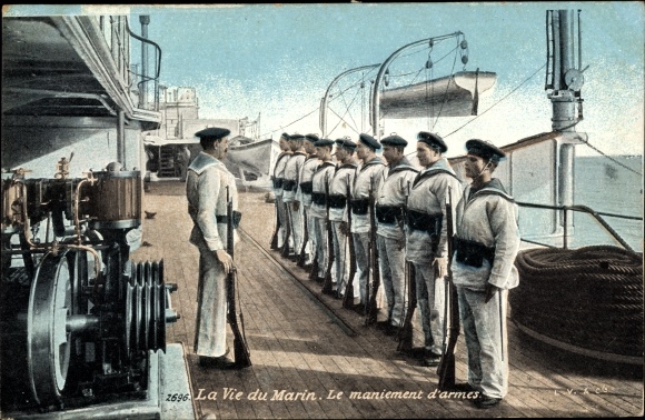 Ak La Vie du Marin, le maniement d'armes, Frans oorlogsschip, matrozen