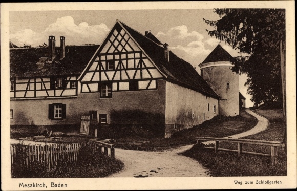 Ak Messkirch in de Zwabische Jura Baden, weg naar de kasteeltuin