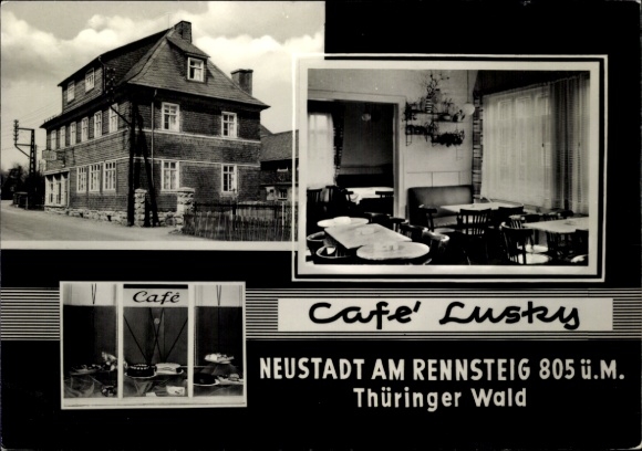 Postcard Neustadt am Rennsteig Großbreitenbach in Thuringia, Café Lusty, Thuringian Forest, beautiful...