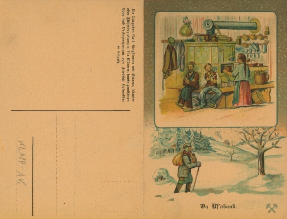 Klapp Song Postcard Günther, Anton, Erzgebirgische Mundart 9, Da Uf'nbank