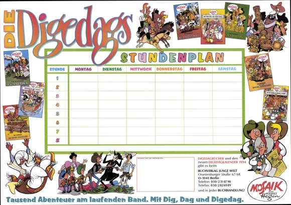 Timetable Hannes Hegen, Digedags, non-stop adventures around 2000
