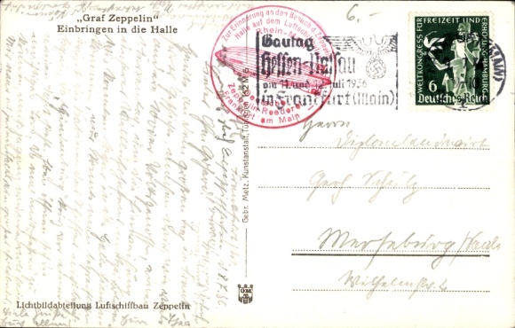 Postcard airship Graf Zeppelin, bringing into the airship hangar