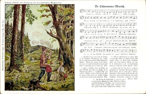 Song Artist Postcard Lattermann, G., Dr Schwamma Marsch, Mushroom Seeker, Wilhelm Vogel No. 114