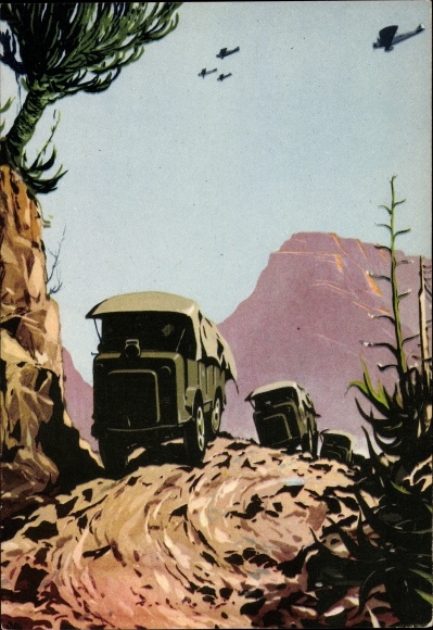 Postcard Italian fascist propaganda, Autocarrette