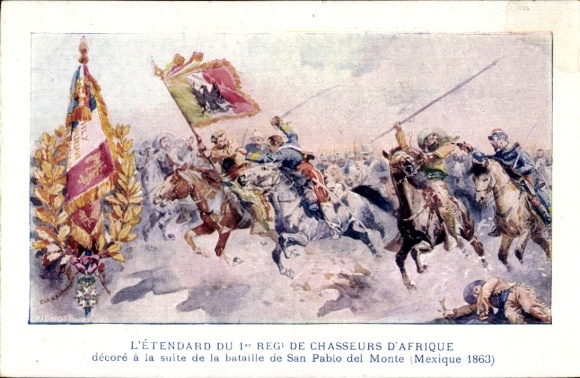 Artist PC San Pablo del Monte Mexico, L'Etendard du 1er Reg. de Chasseurs d'Afrique, Bataille 1863