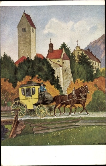 Artist Postcard Hoeß, Eug. L., Rauhenzell Immenstadt im Allgäu, stagecoach, youth