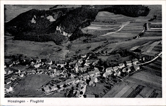 Postcard Hossingen Meßstetten in the Zollernalb district, aerial photograph