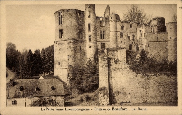Postcard Beaufort Befort Luxembourg, Château de Beaufort, ruins, La Petite Suisse Luxembourgeoise
