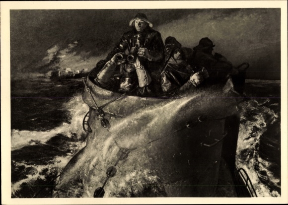 Artist PC Schreiber, Rich., After the convoy battle, German submarine, Kriegsmarine, HDK 534