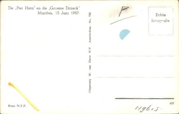 PC Muiden North Holland Netherlands, Piet Hein, Green Dragon, excursion ship, sailing boat, 1957