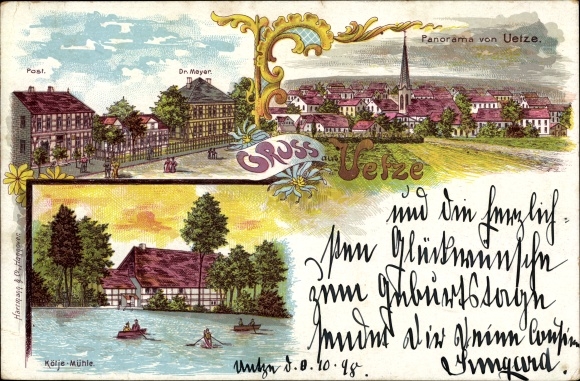 Chromo-Litho Uetze in Lower Saxony, post office, panorama, Kötje mill
